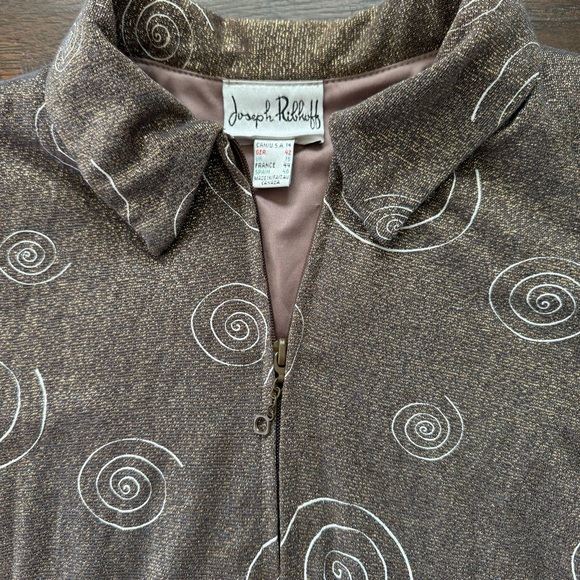 Joseph Ribkoff Artsy Gold Swirl Shimmer Bomber Full Zip Jacket Women’s Size 14 - Picture 3 of 5